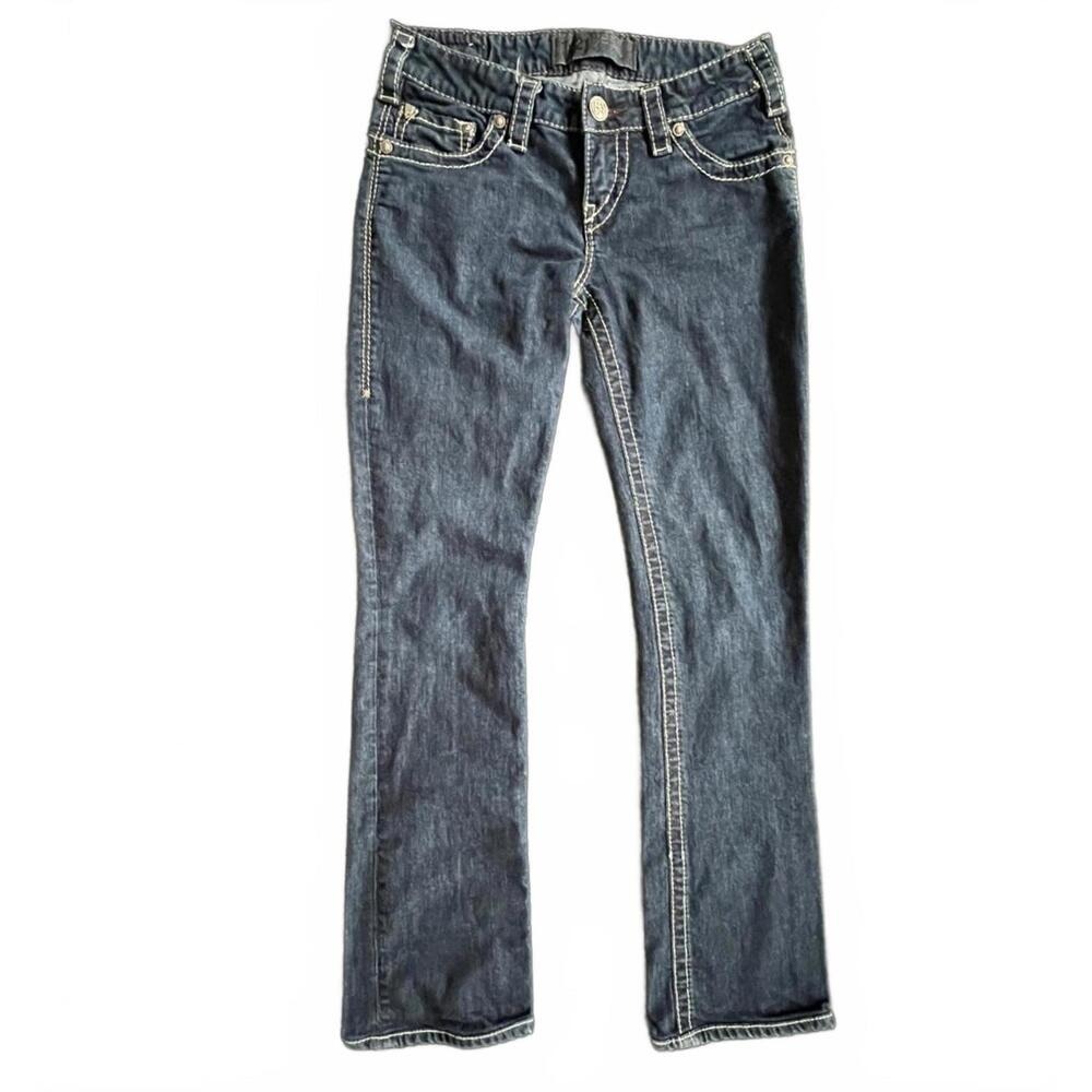 1921 Jeans Slim Bootcut Dark‎ Wash Contrast Stitch Low Rise Size 27